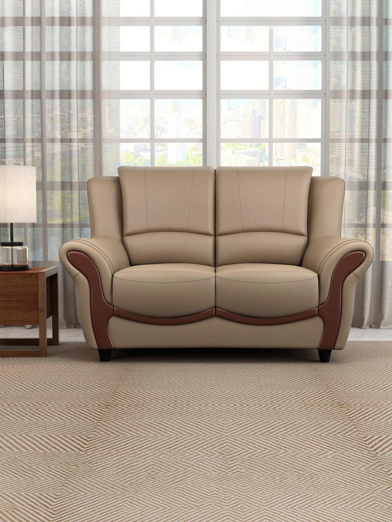 Durian Blos Brown Premium Leatherette 2 Seater Sofa