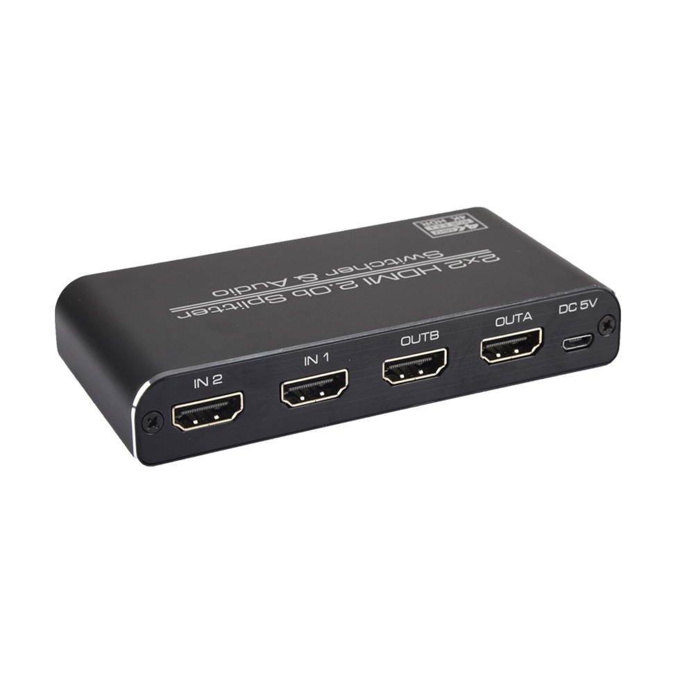 2 In 2 Out 4k@60Hz HDMI-compatible 2.0 Switch Splitter 2*2 Matrix 3D HDCP2.2 HDR HDMI-compatible Switcher with IR Remote Control 3.5mm Headphone & SPDIF Audio Output