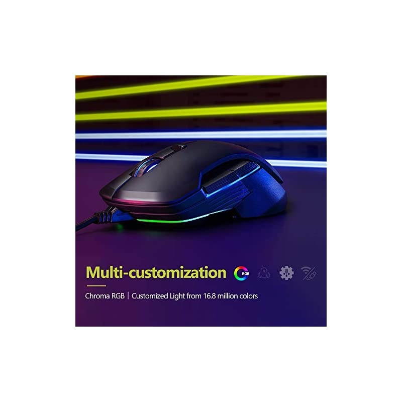 Wireless Gaming Mouse Rechargeable with 16000DPI, Chroma RGB and Ambidextrous Side Wing and Personalized Weights Design, 8 Programmable Buttons, Up to 50 Hr Battery Life(M627BU(3389)-Black)
