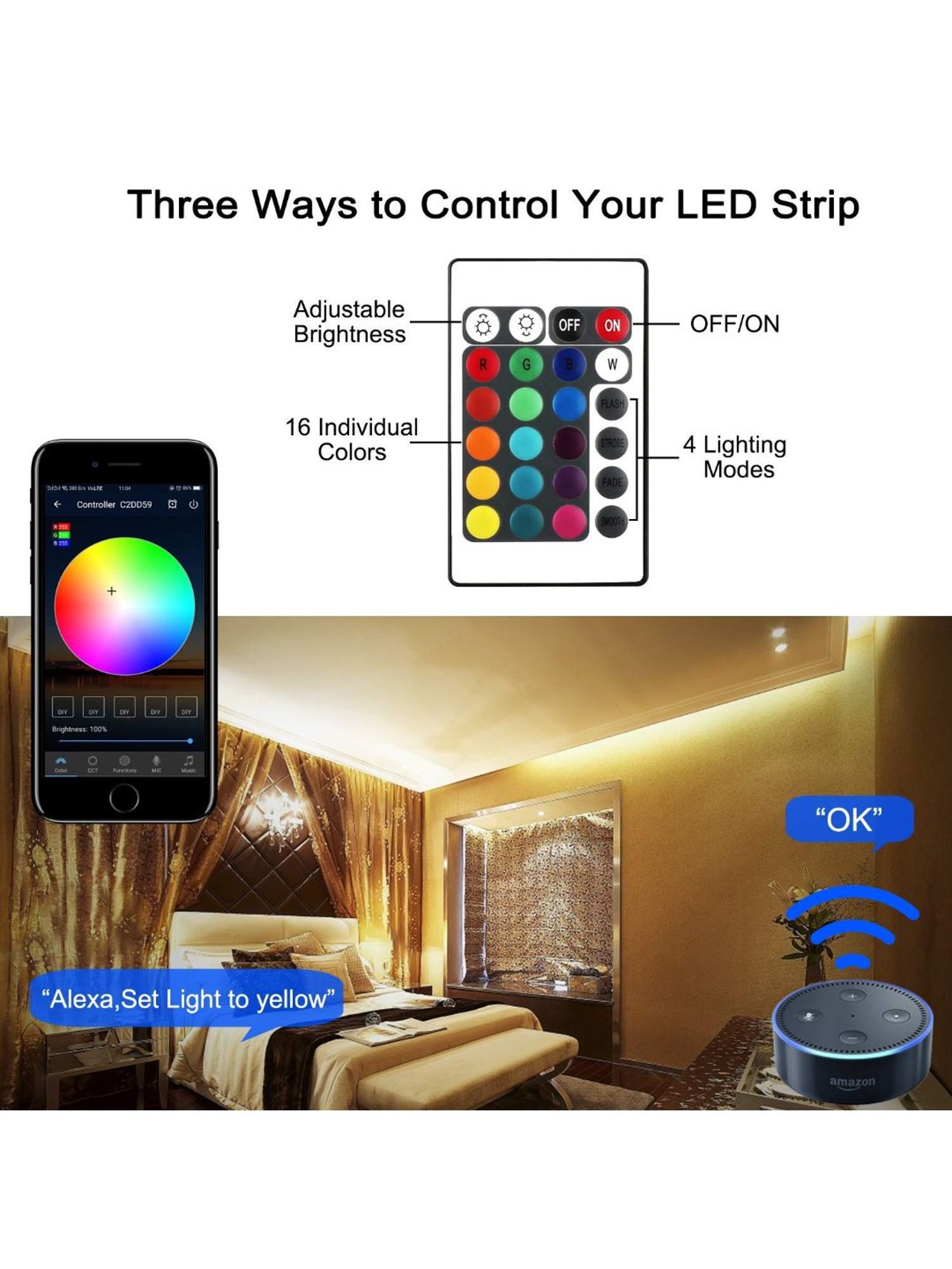 XERGY Led Strip Lights with Power Supply Color Changing 300LED s 10 Meter ,Wi-Fi Control + IR Remote