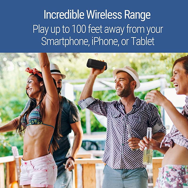 Angle 3 Ultra Portable Bluetooth Speaker 14Watts Deliver Bigger Bass and HiQuality Sound 100ft Wireless Range Play Two Together for Music in Dual Stereo IPX6 Splashproof Black