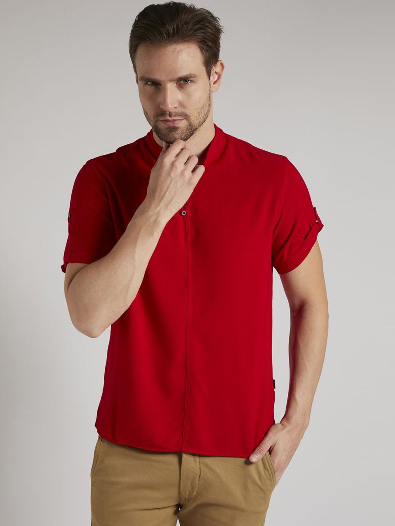 Identiti Red Tapered Fit Short Kurta