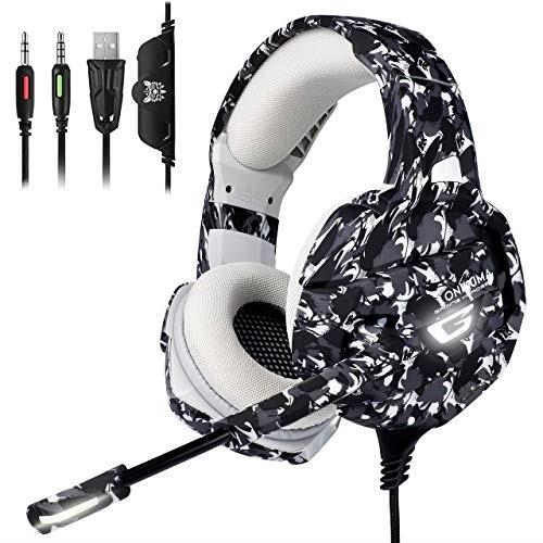 onikuma xbox one gaming headset, ps4 headset with 7.1 surround sound,noise canceling overear headphones with mic, soft memory earmuff for ps4, pc, xbox one controller ps2 nintendo switch