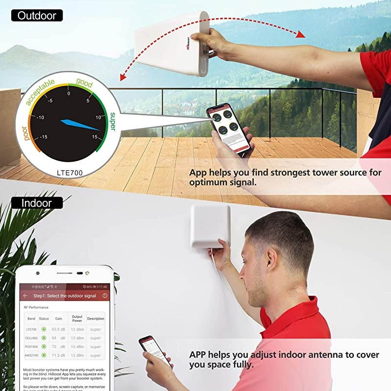 Cell Phone Signal Booster for Home Office, Signal Amplifier Up to 15,000 sq ft, All US Carriers-Verizon, AT&T, T-Mobile, Sprint, Cell Phone Signal Booster Kit with APP and LCD FCC Approved