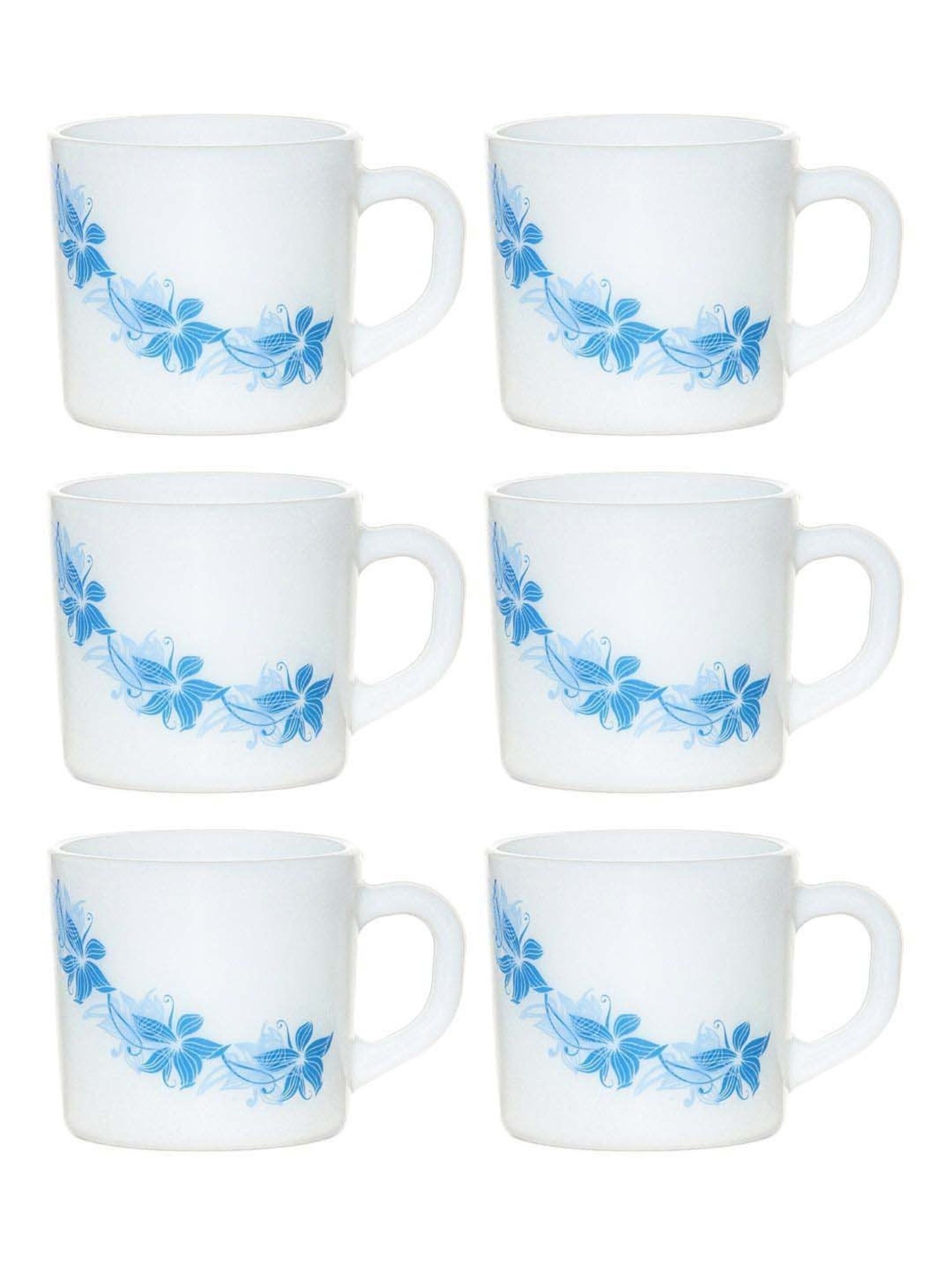Cello White & Blue Glass Coffee Mug (0.1 L) - Set of 6