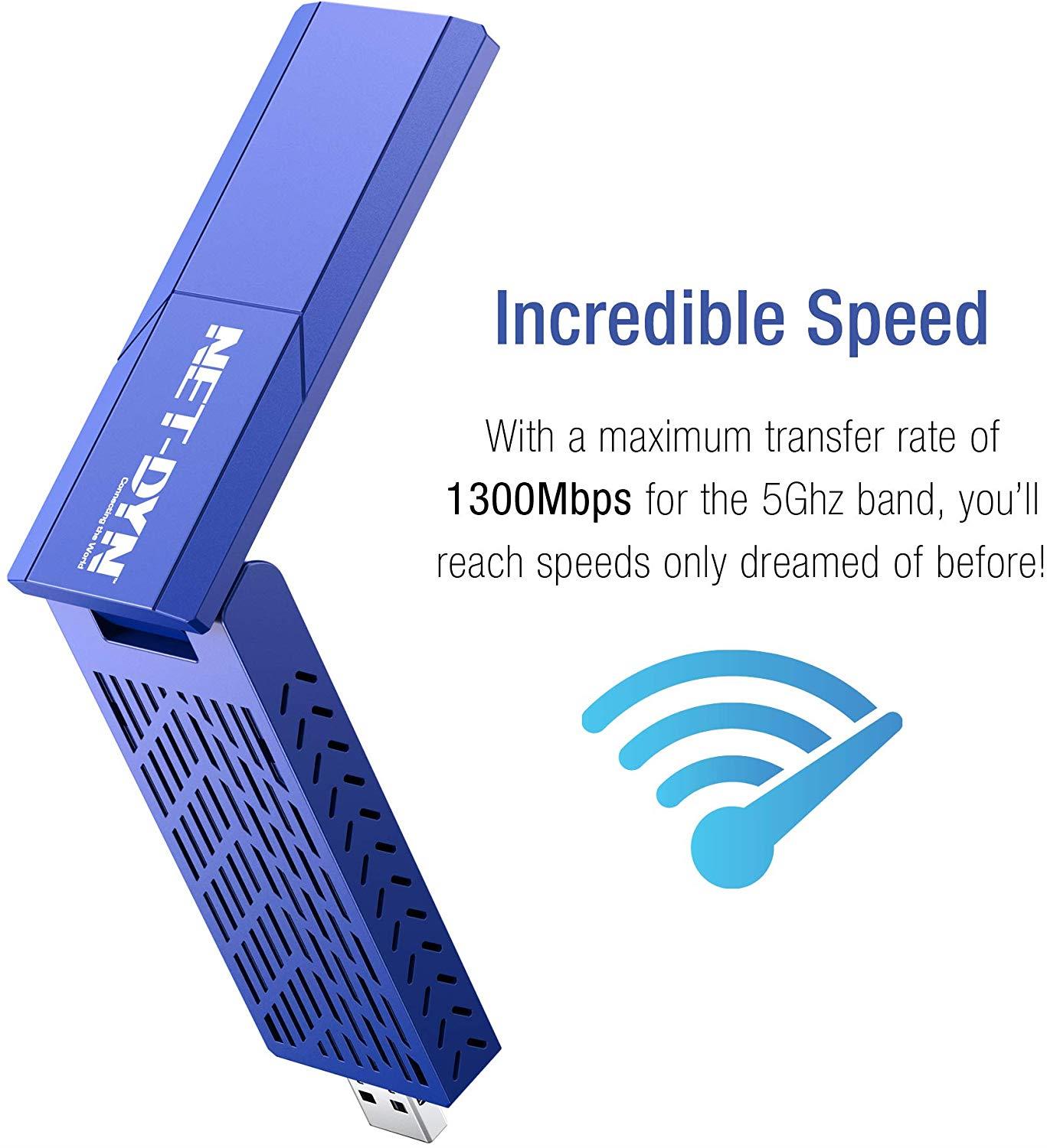 NET-DYN AC1900 USB Wireless WiFi Adapter with Base, Dual Band, 5GHz and 2.4GHZ, Super Strength So You Can Say Bye to Buffering, for PC or Mac, for Desktop or Laptop