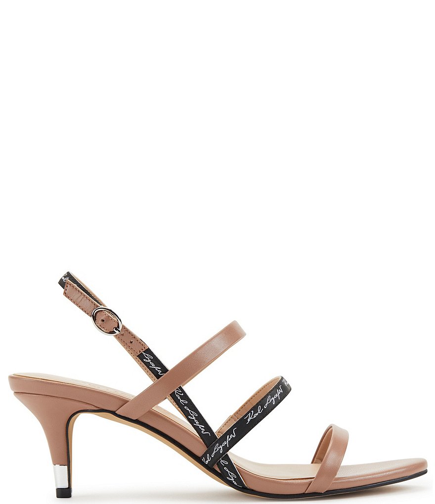 KARL LAGERFELD PARIS Dextra Script Logo Strap Kitten Heel Dress Sandals