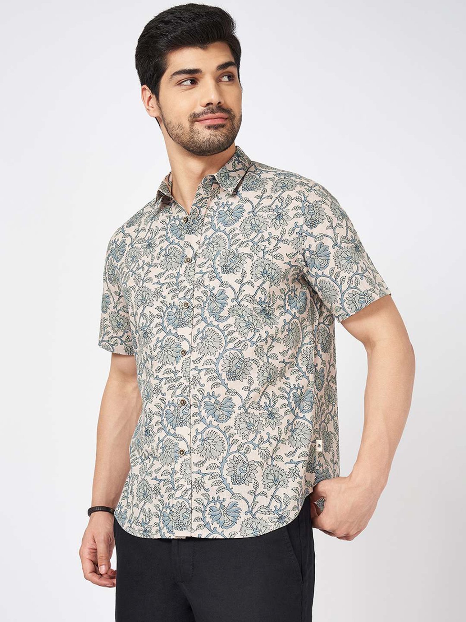 Indus Route By Pantaloons Pink Cotton Regular Fit Floral Print Shirt