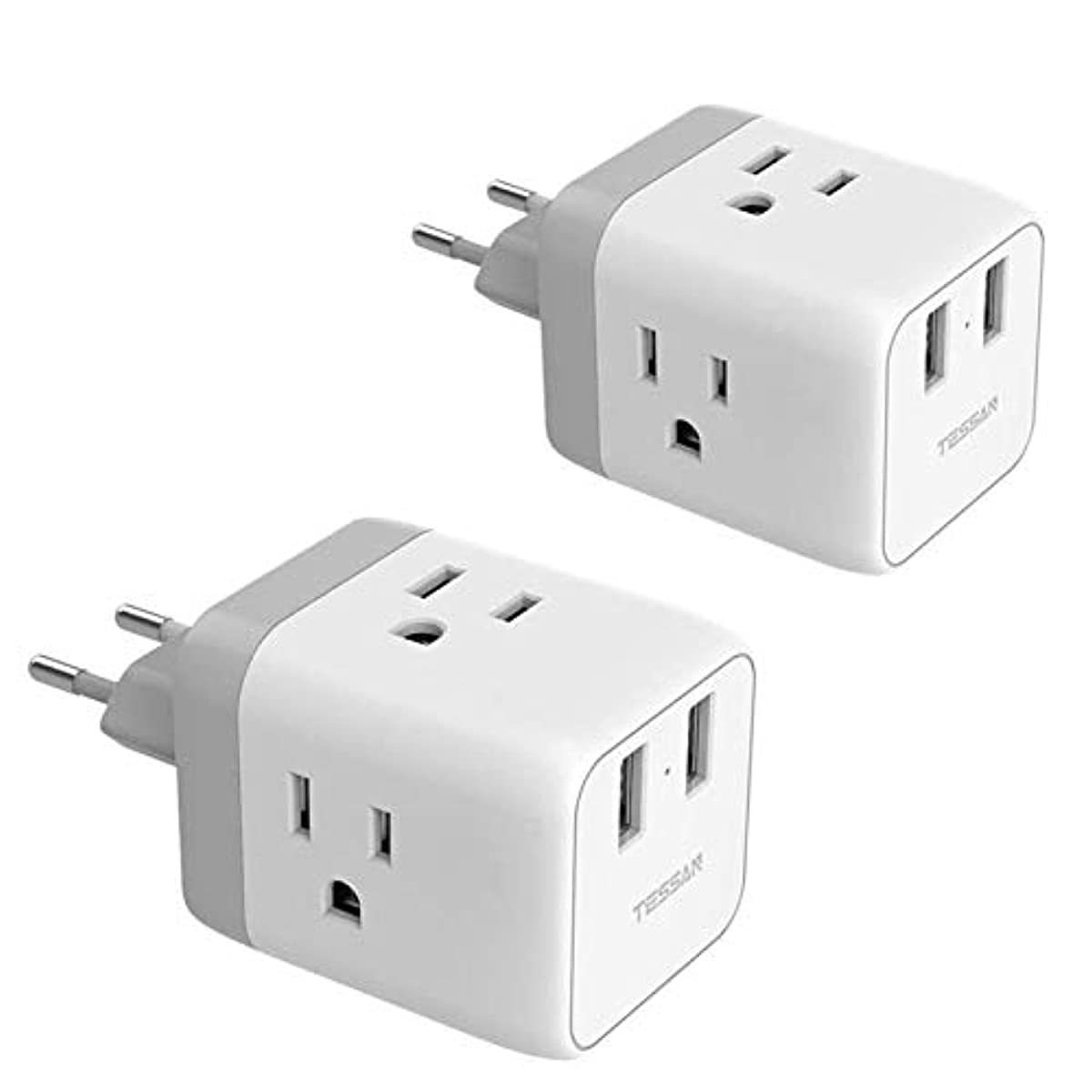 European Travel Plug Adapter, TESSAN Europe Power Adapter with 2 USB, Type C Travel European Adapter, US to Europe Plug Adapter for France Italy Germany Iceland (2 Pack)