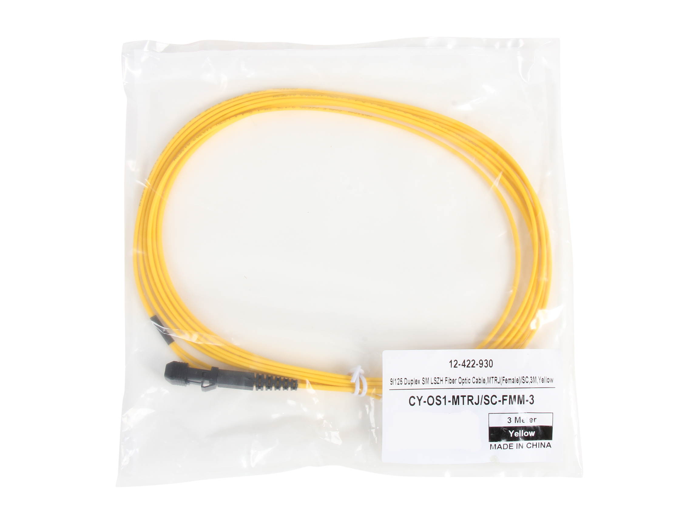 Coboc CY-OS1-MTRJ/SC-FMM-3 9.84 ft. Fiber Optic Cable, MTRJ (Female)/SC, Single Mode, Duplex (9/125 Type)  - Yellow