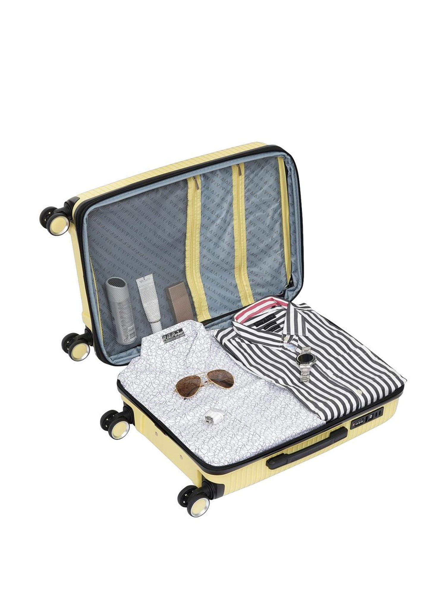 The Vertical Stellar Yellow Wheels 8 Medium Hard Cabin Trolley Bag