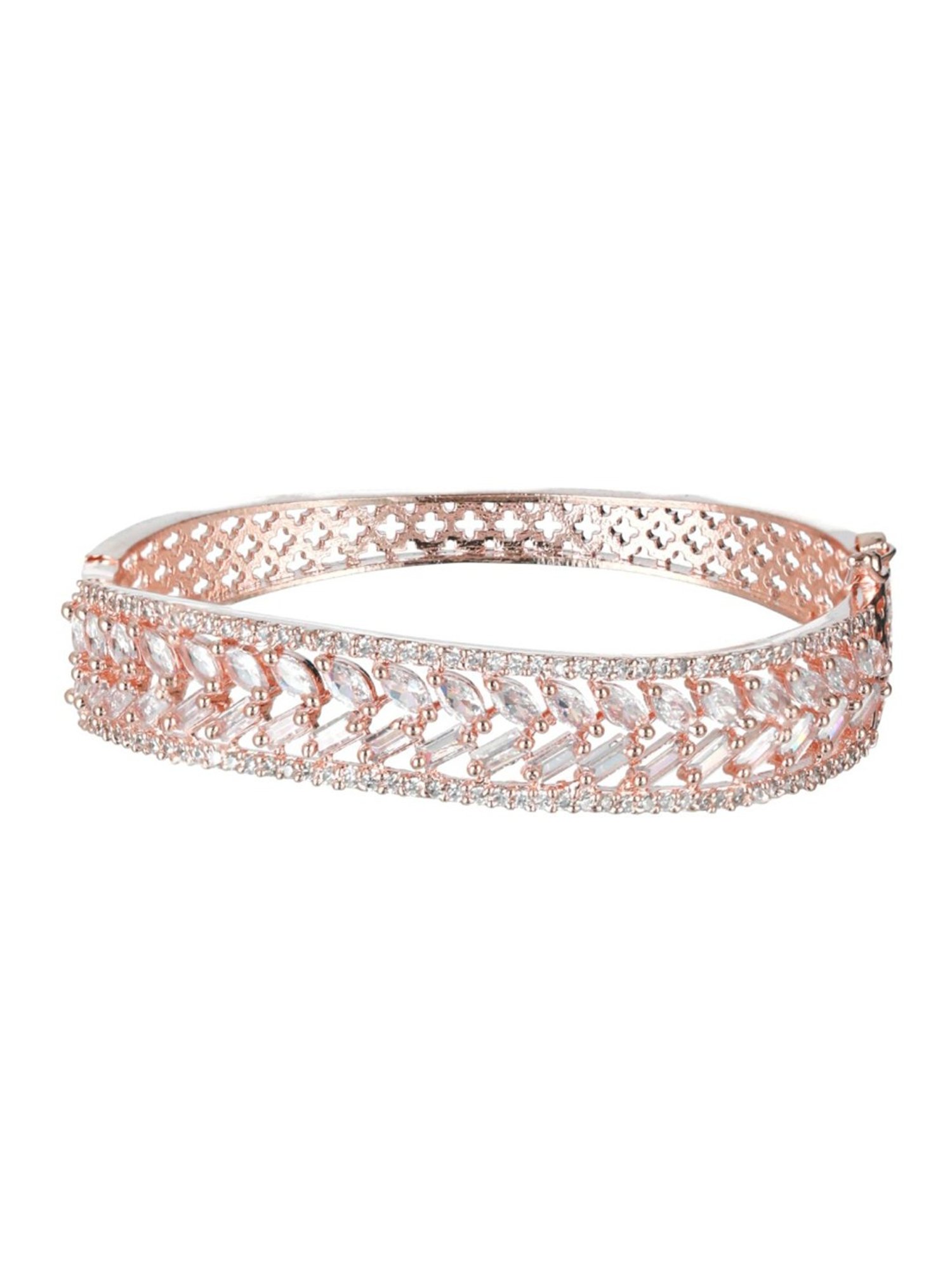 Aatmana Rose Gold-Plated American Diamond Studded Handcrafted Bangle-Style Bracelet