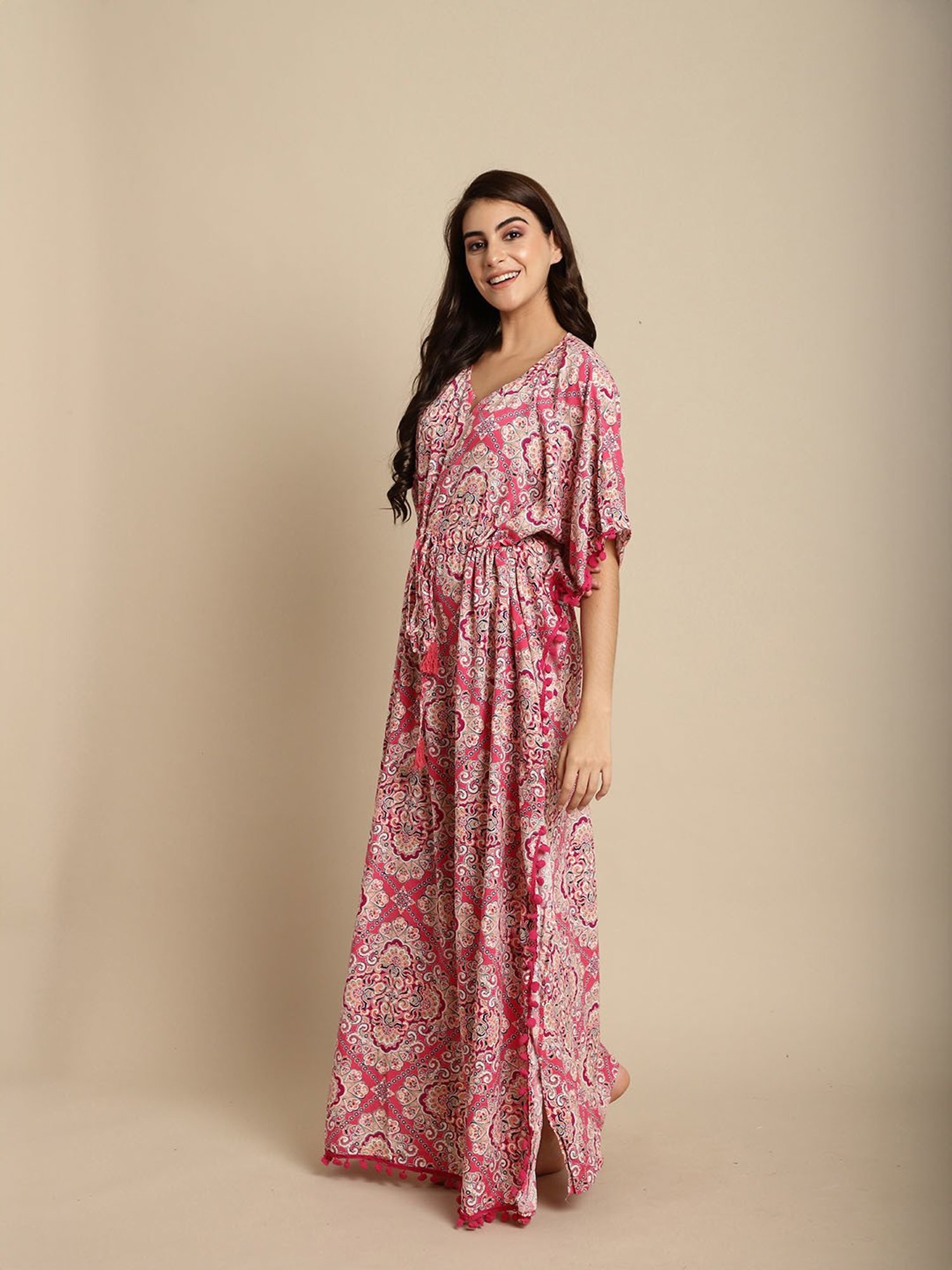 Secret Wish Pink Printed Kaftan Nighty