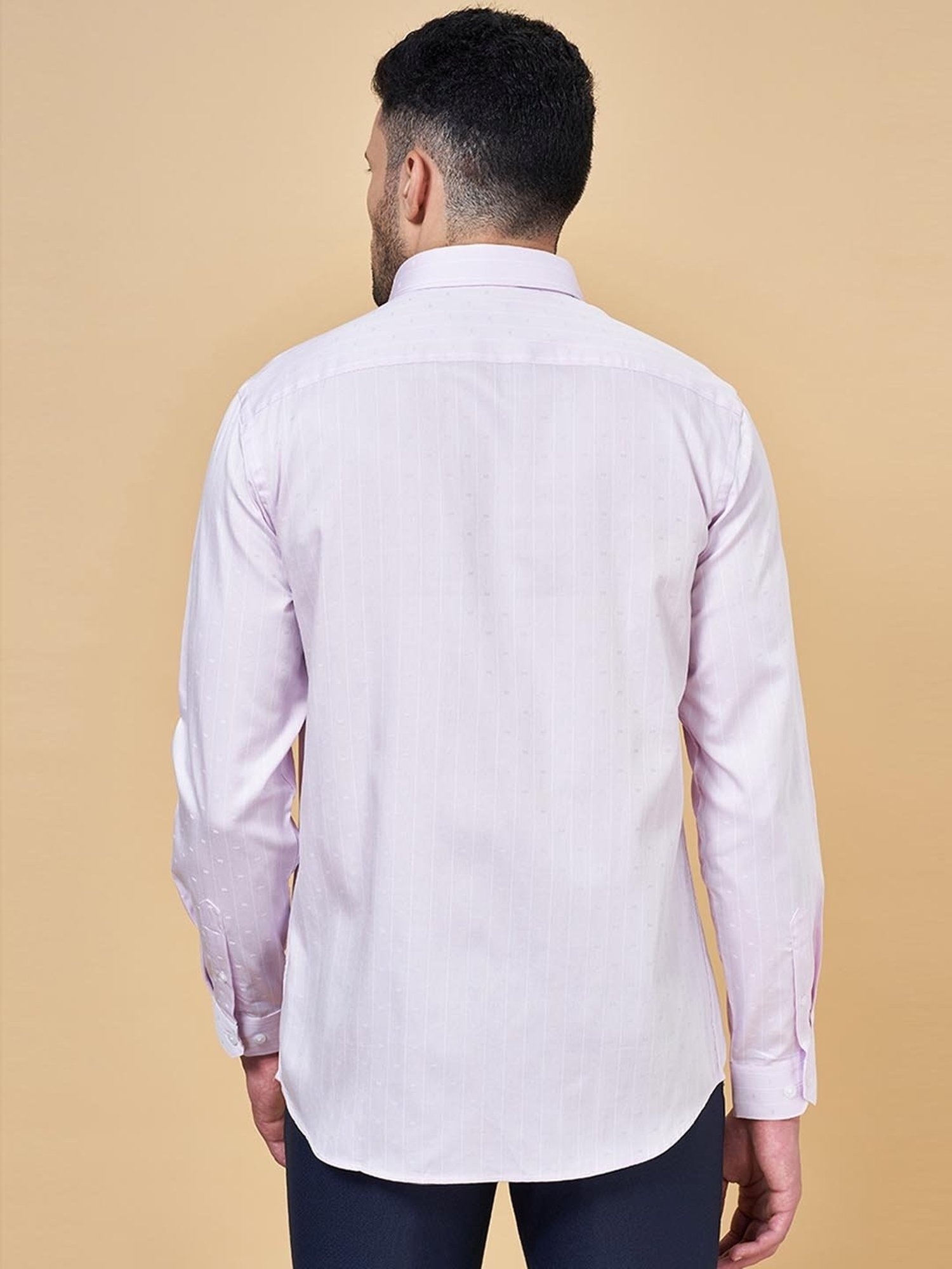 Peregrine by Pantaloons Pink Cotton Slim Fit Self Pattern Shirt