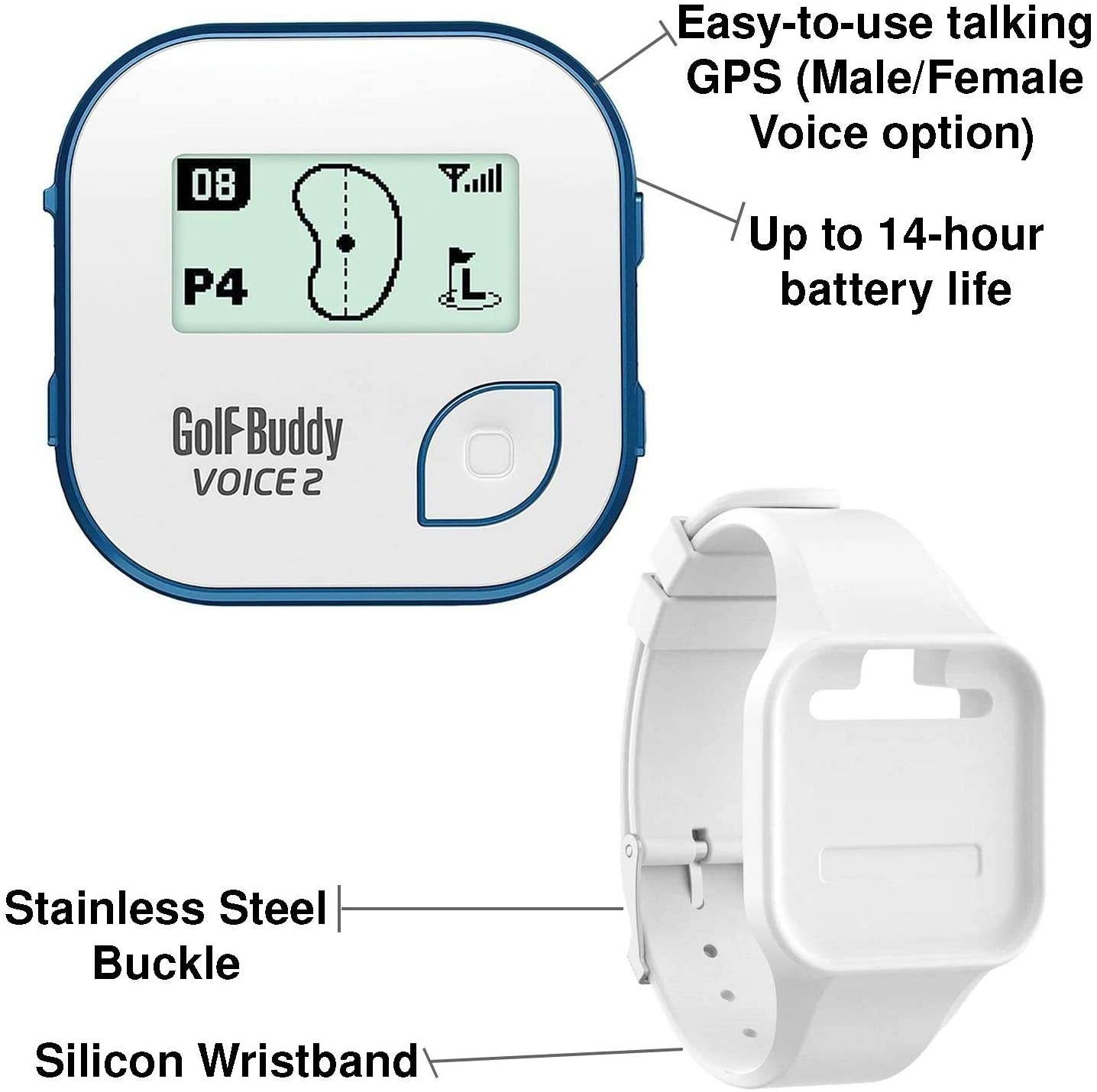 BUNDLE: 2016 Golf Buddy Voice 2 Golfbuddy Voice2 Easy-To-Use Talking GPS + Golf Buddy Wristband (White)