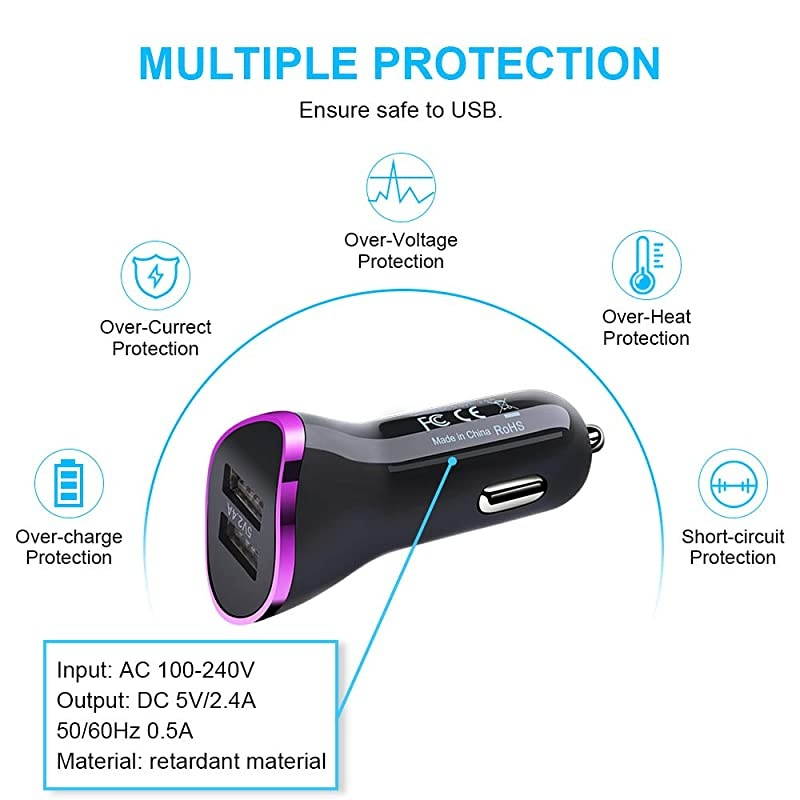 Block Compatible LG G8 G7 G6 G5 V40 V50 Thinq Samsung Galaxy A20 A50 A70 S10 Moto G7 Power G6 Plus USB Wall Charger Dual USB Car Charger Adapter with 2PCS Type C Fast Cord Cable