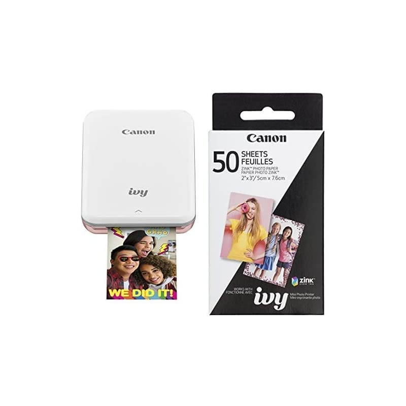 IVY Mobile Mini Photo Printer through BluetoothR Rose Gold AND  ZINK Photo Paper Pack 50 Sheets