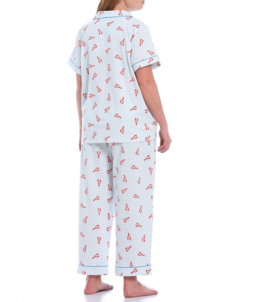 Bedhead Pajamas Plus Lobster Printed Jersey Knit Cropped Coordinating Pajama Set