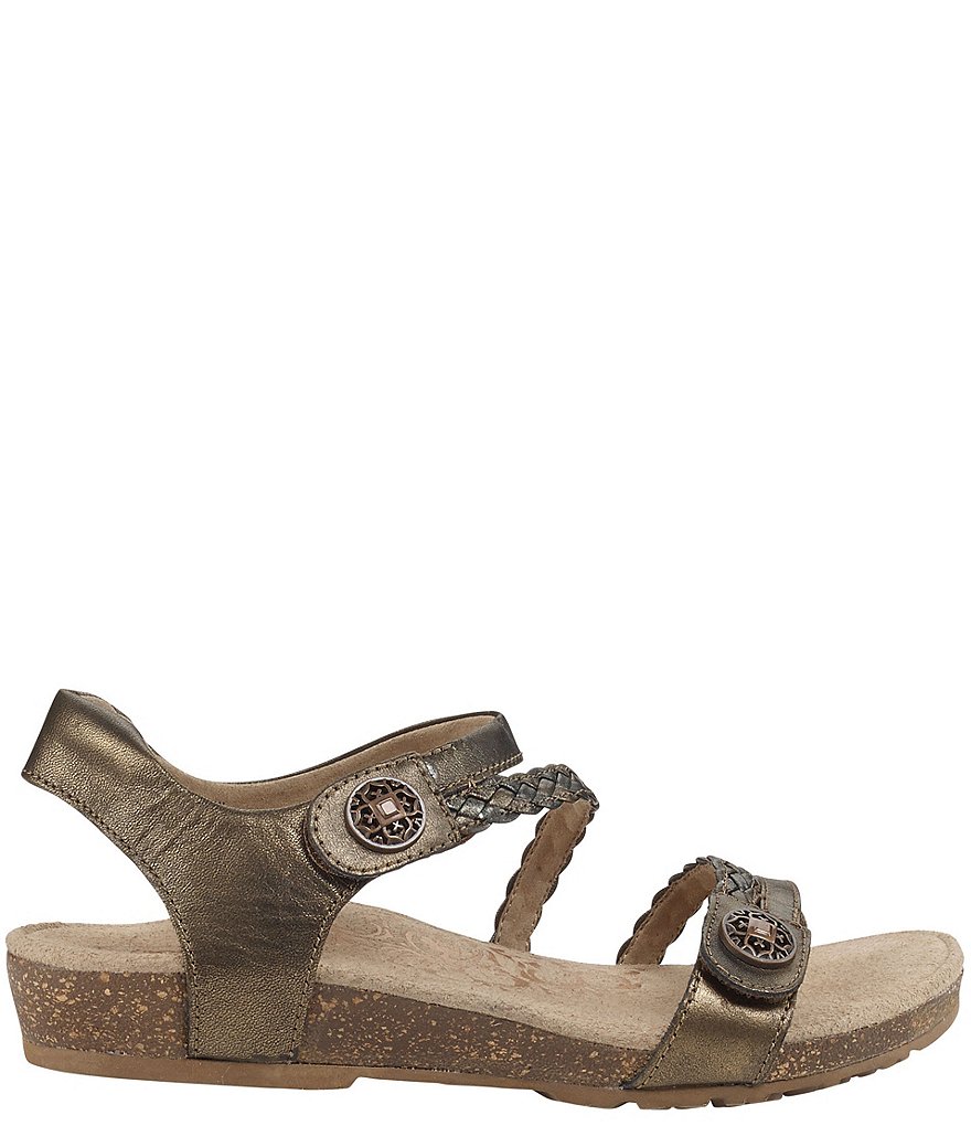 Aetrex Jillian Braided Leather Cork Wedge Sandals