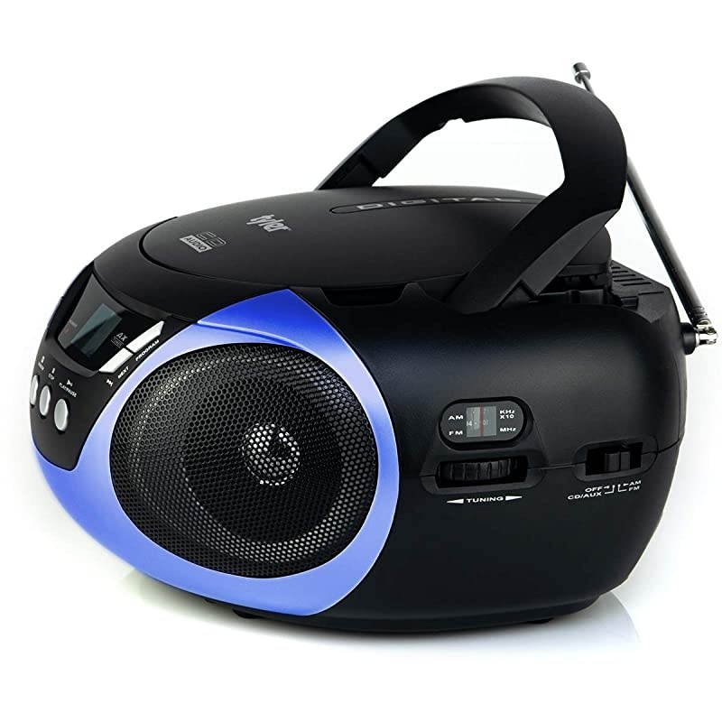 TAU101BL Portable Sport Stereo CD Player Single Disc Speakers AMFM Radio Headphone Jack Playback Function and Aux for iPod Walkman MP3 Compact Size and Battery Power Blue