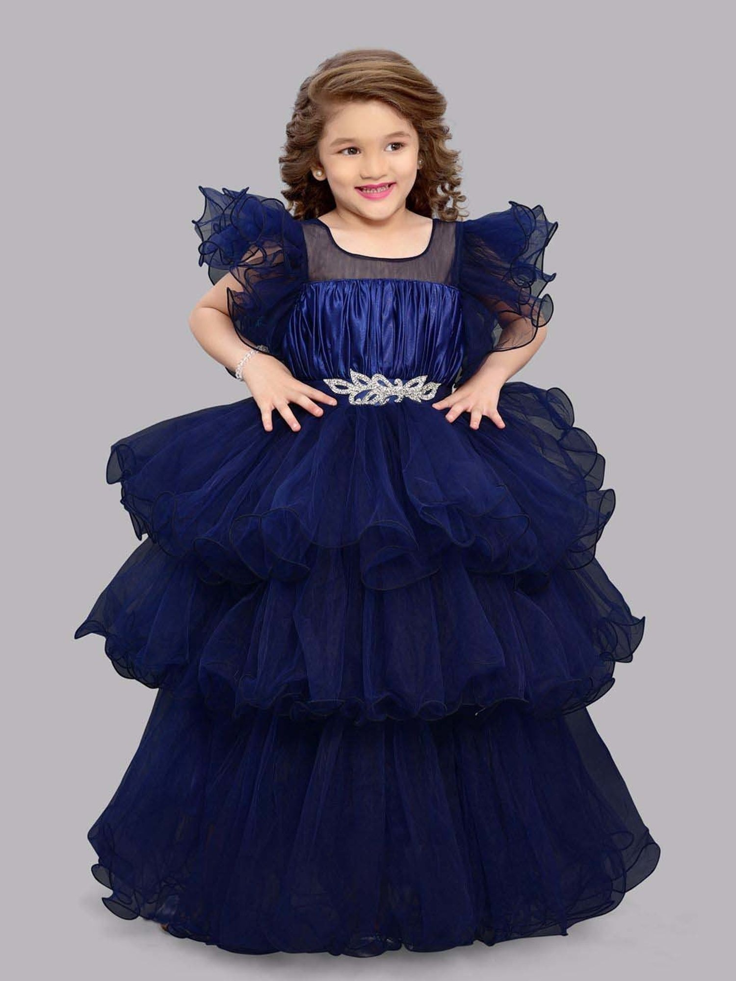 Pink Chick Kids Navy Solid Party Gowns