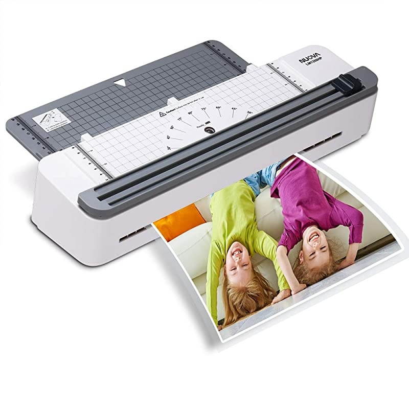 2 in one Thermal Laminator/Paper Cutter, 13" Max Width, Quick Warm-Up, White/Grey