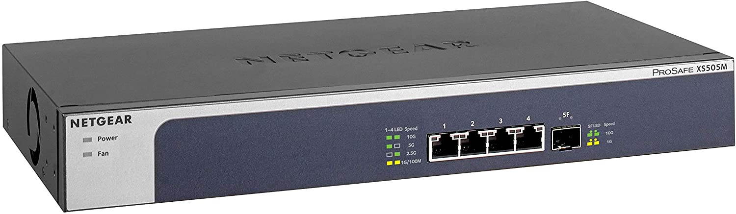 NETGEAR 5-Port 10G Multi-Gigabit Ethernet Unmanaged Switch (XS505M) - with 1 x 10G SFP+, Desktop/Rackmount, and ProSAFE Limited Lifetime Protection