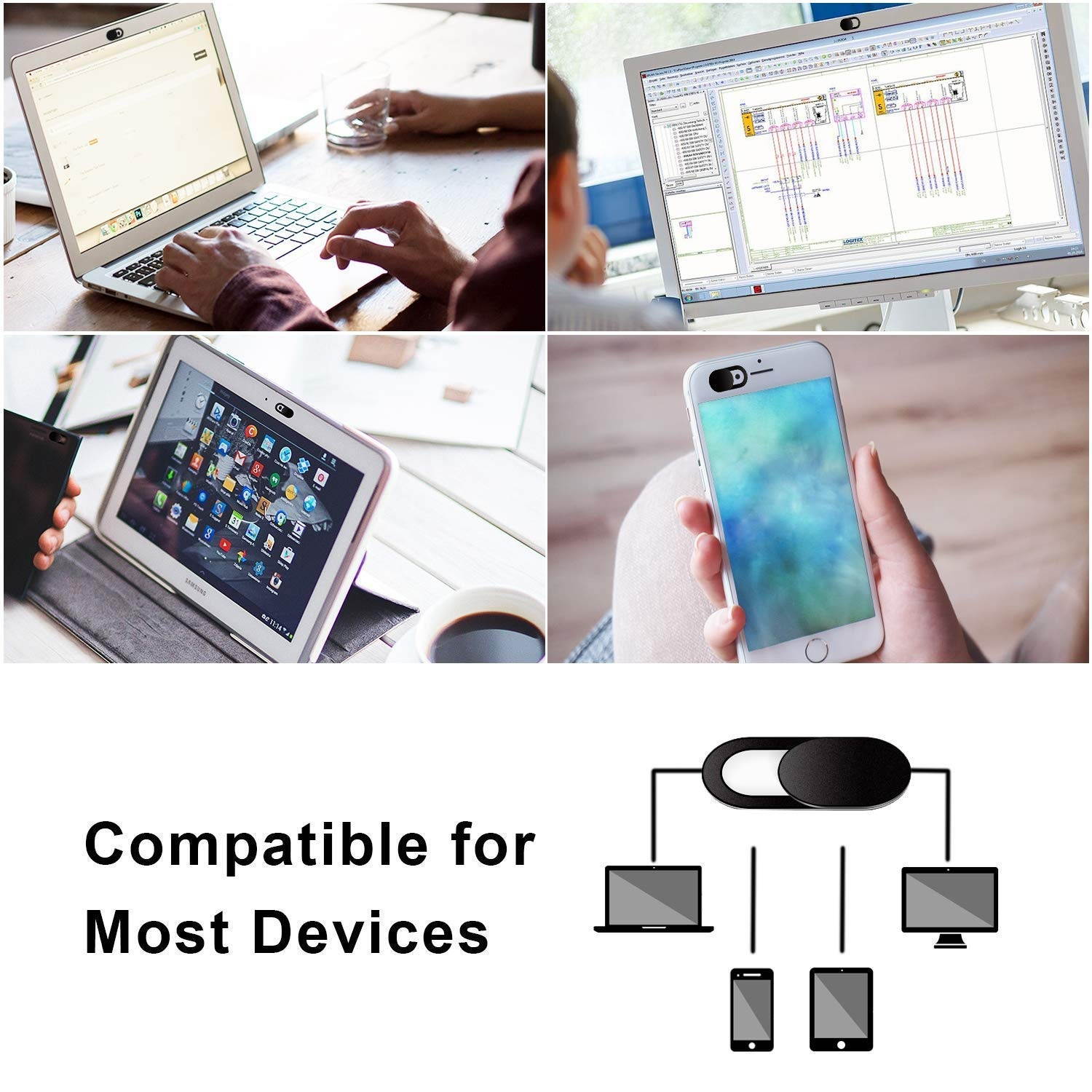 Webcam Cover Slide, 0.027 inch Ultra Thin Webcam Privacy Protector Camera Blocker for MacBook Pro, Laptop, Tablets, Smartphone, iPad, iMac, Echo Show, 6 Pack