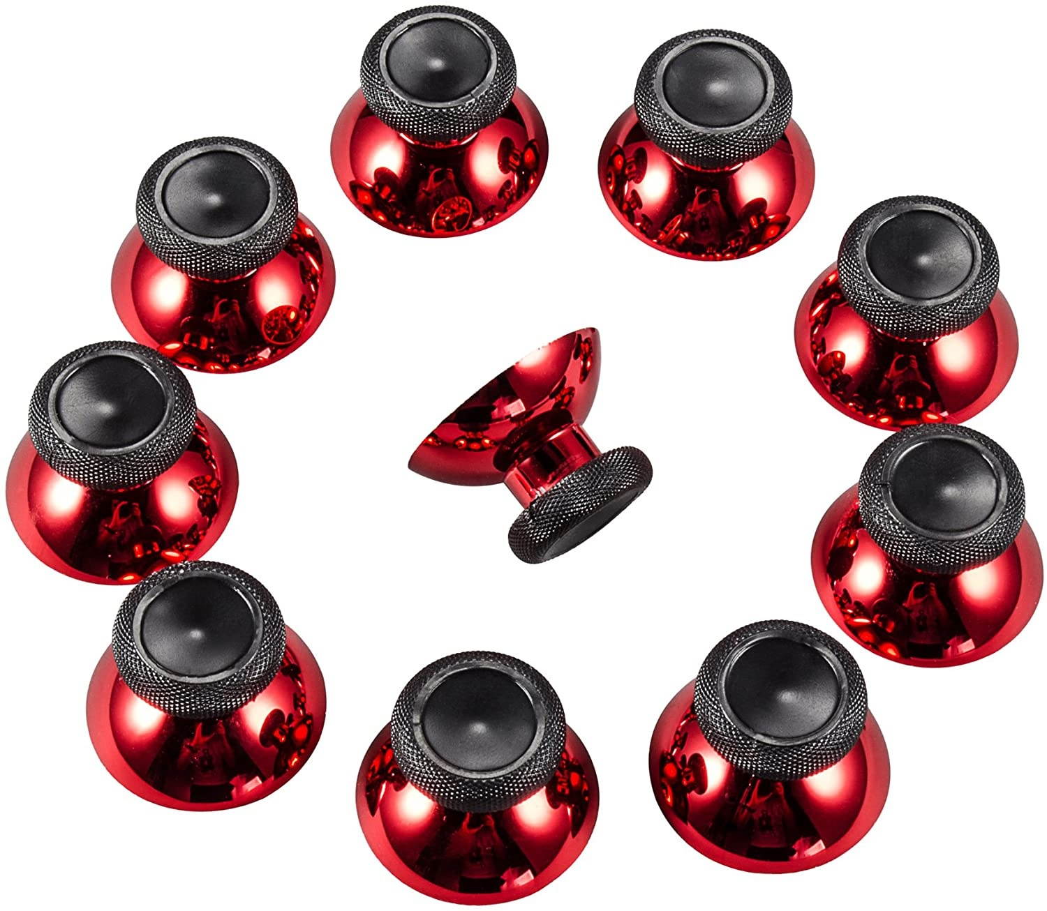 eXtremeRate 10 pcs Rubberized Chrome Red Thumbsticks Buttons Analog Sticks Replacement Parts for Microsoft Xbox One Xbox One S Controller