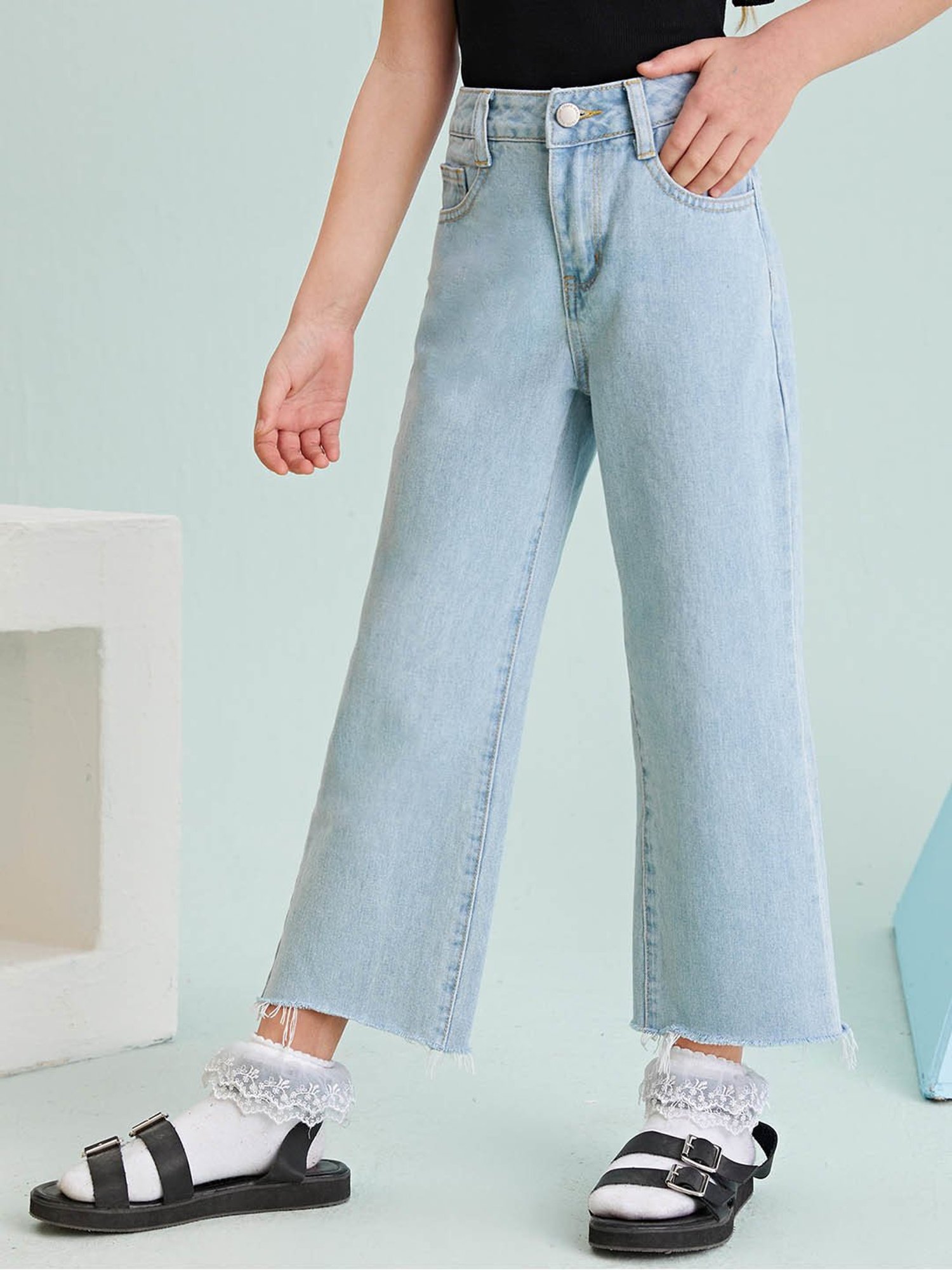 Kotty Girls Blue Solid Jeans