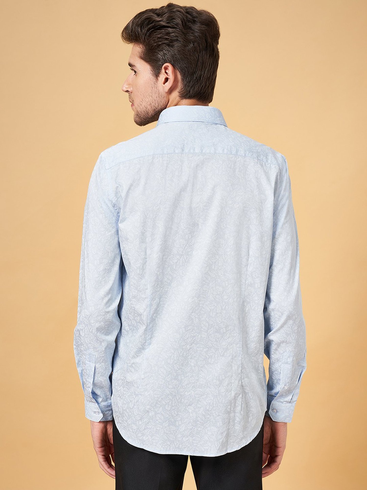 Peregrine By Pantaloons Blue Cotton Slim Fit Printed Shirt