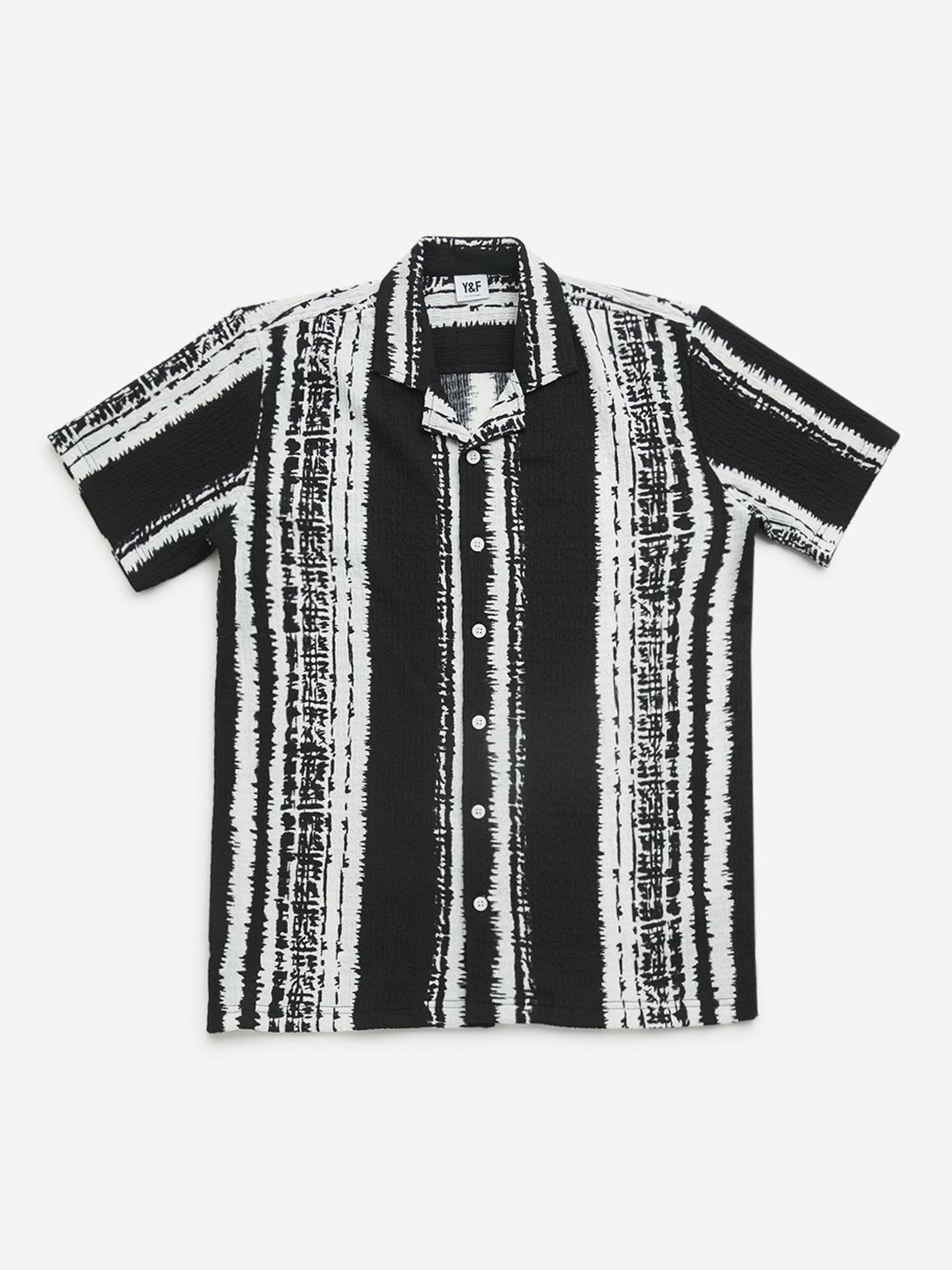 Y&F Kids by Westside Black Printed Crinkled Cotton Shirt