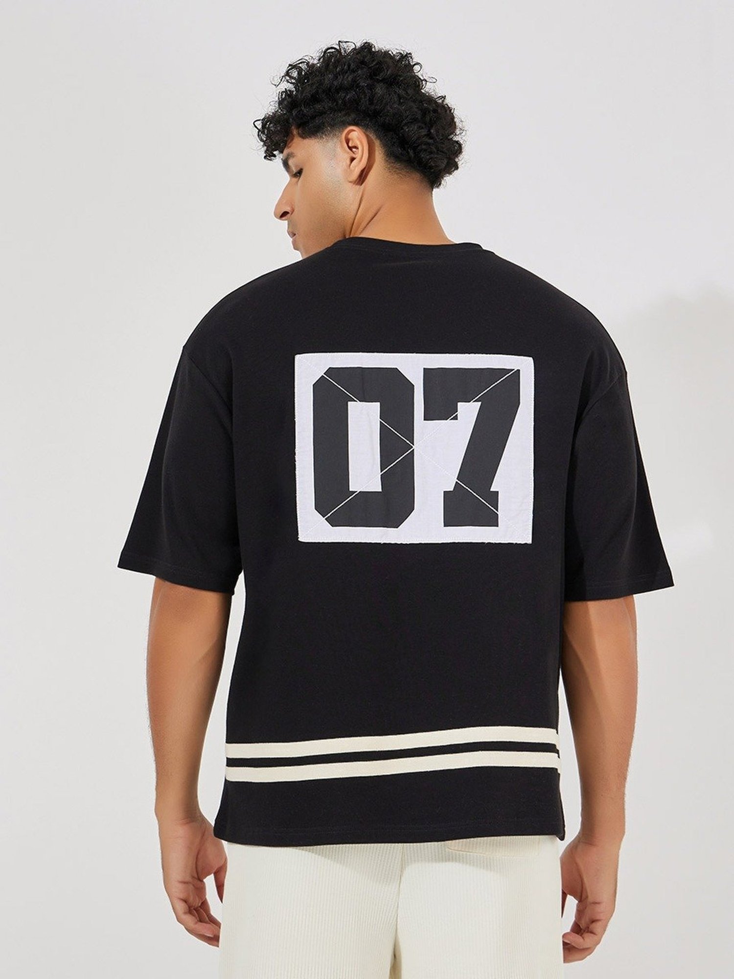 Styli Black Oversized Printed T-Shirt