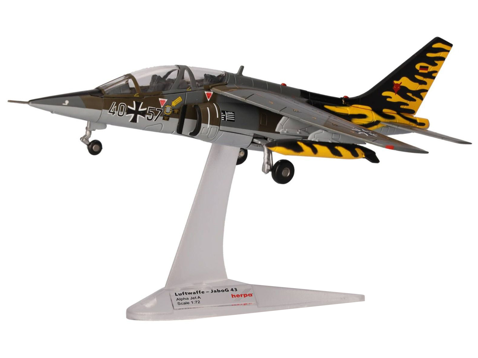 Dassault Alpha Jet A Aircraft "40+57 Fighter-Bomber Wing 43 JaboG 43 Oldenburg Air Base NATO Tiger Meet 1991" German Luftwaffe "Military" Series 1/72 Diecast Model Airplane by Herpa