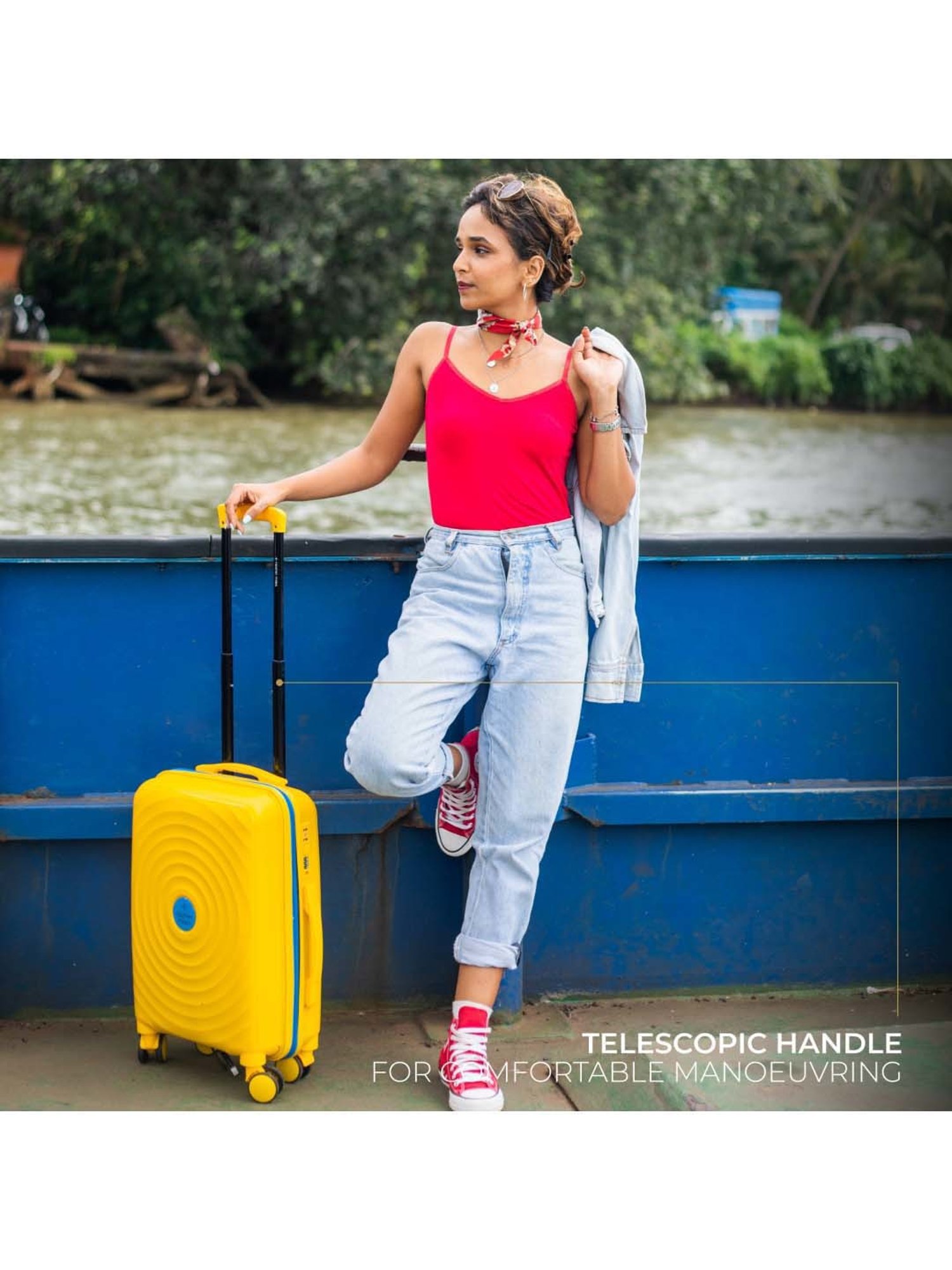 Nasher Miles Goa Hard-sided Polypropylene Check-In Luggage Yellow Blue 24 inch |65cm Trolley bag