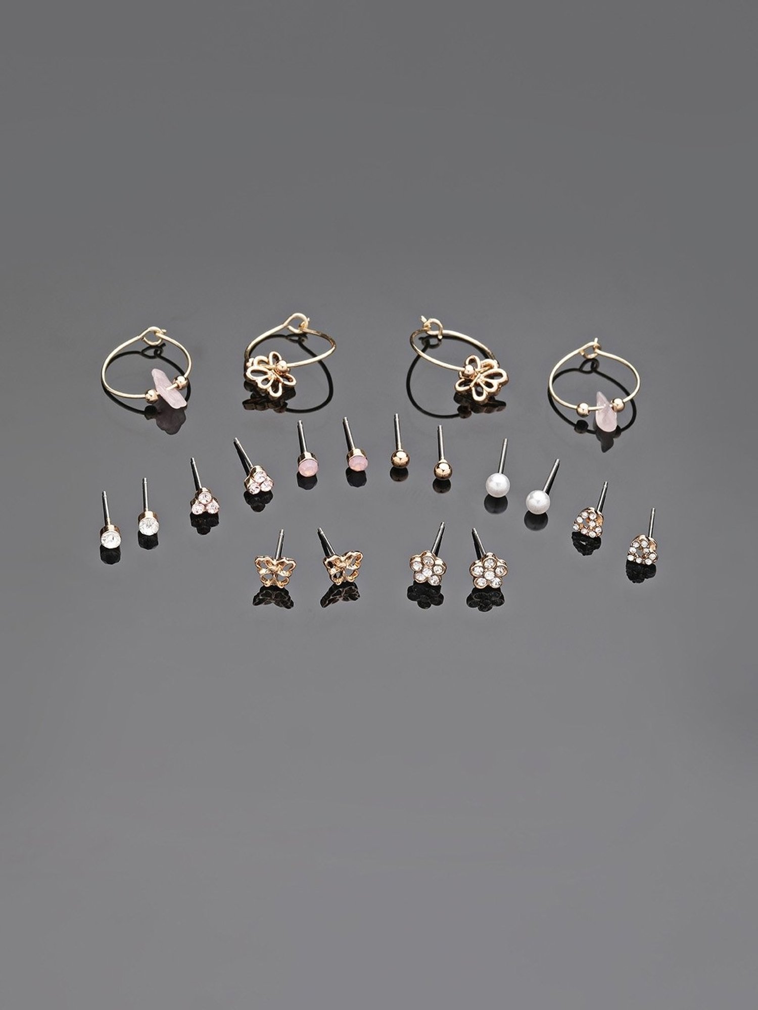 Accessorize London Golden Butterfly Stud & Hoop Earrings - Set of 10