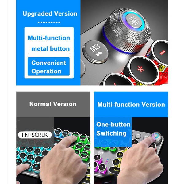 AULA Steampunk Gaming Mechanical Keyboard Metal Panel Round Retro Keycap Backlit Wired Computer Peripherals for Desktop Laptop