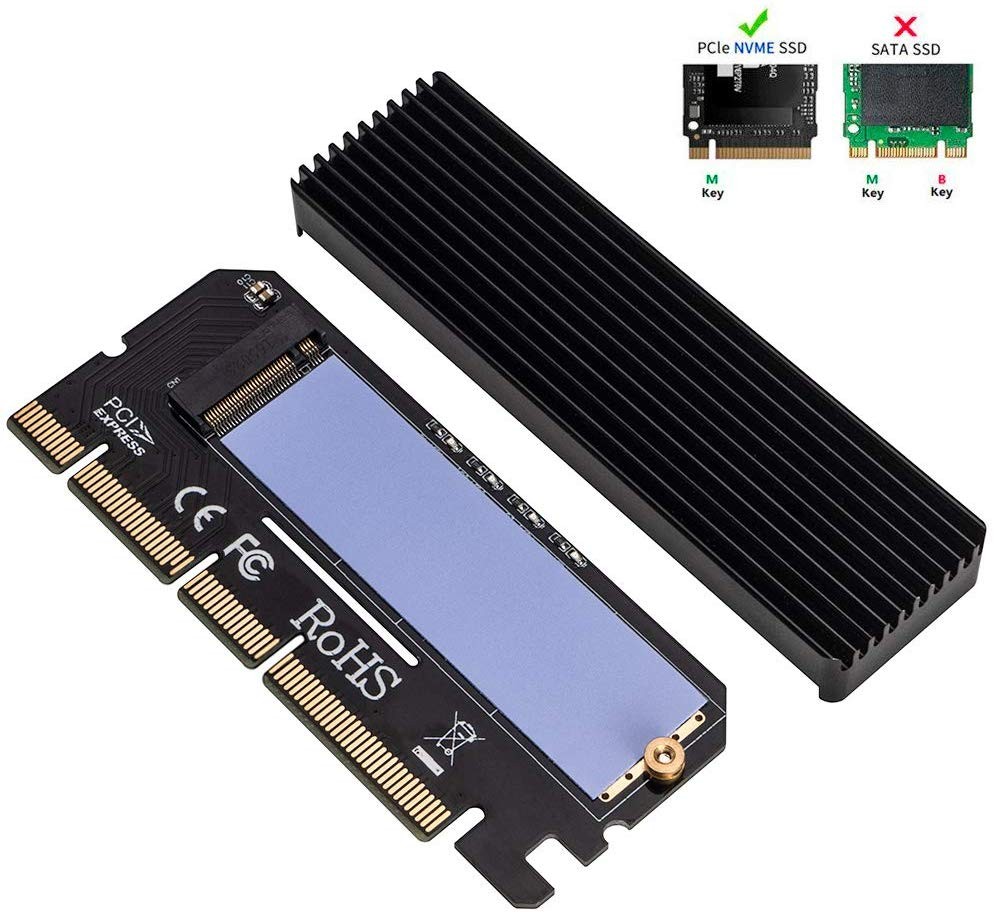 [Upgraded] NVME Adapter with Heat Sink, High Performance PCI Express 3.0 x4 to M.2 PCIe SSD (Key M) Card, Support PCIe x4 x8 x16 Slot