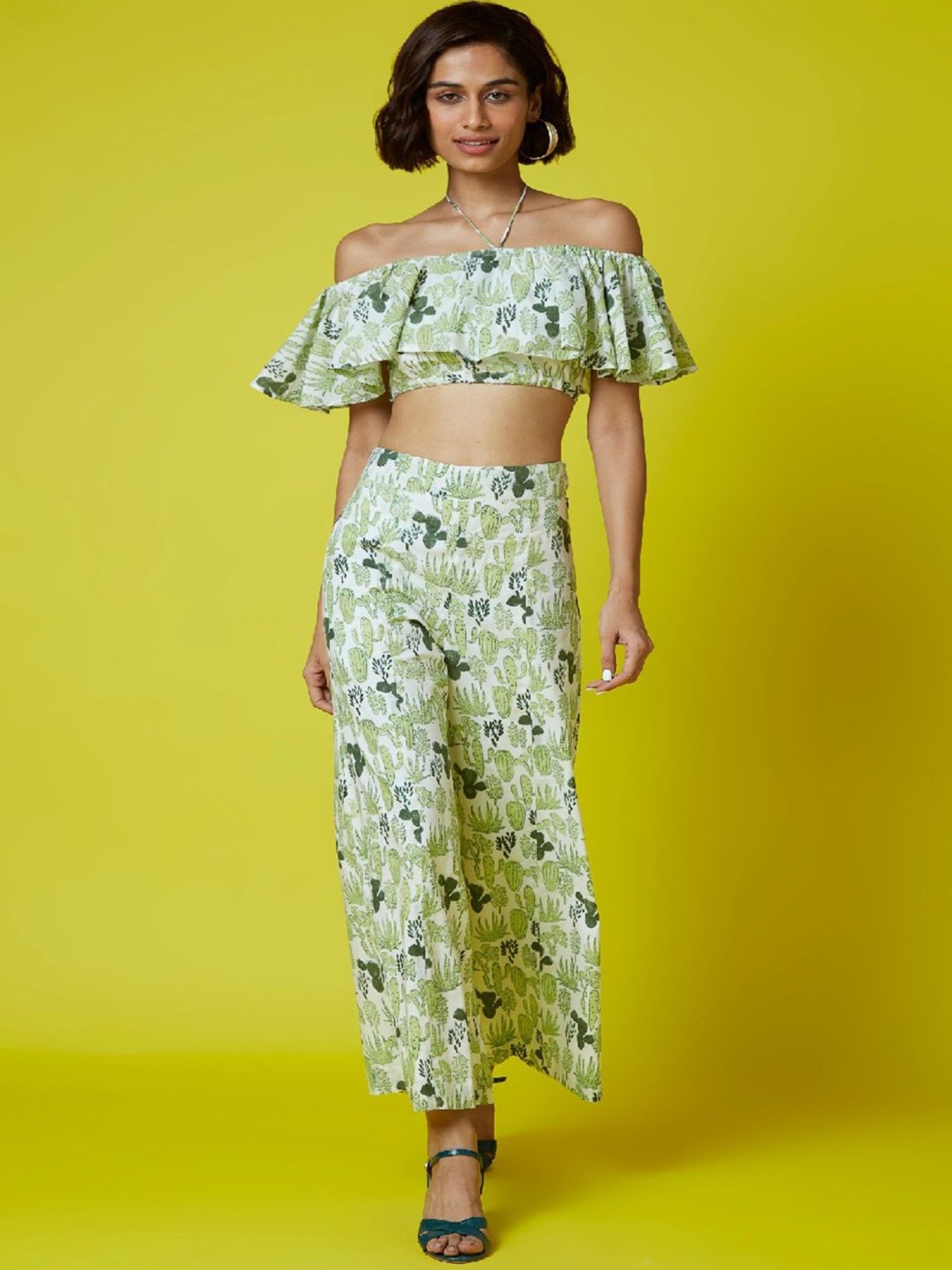 Okhai Juniper Pista Green Pure Cotton Printed Pants