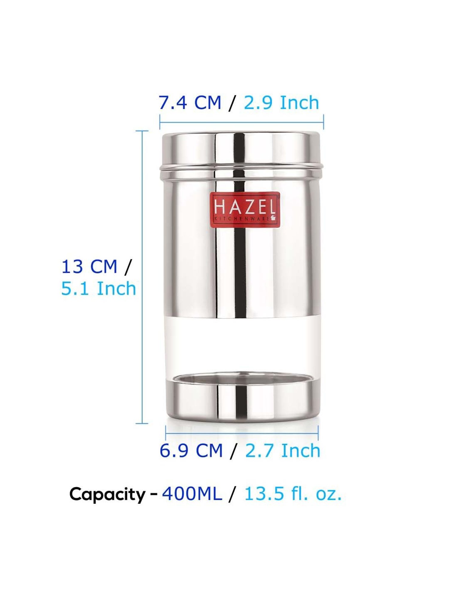 HAZEL Silver Stainless Steel Small Container (0.4 L) - Set of 2