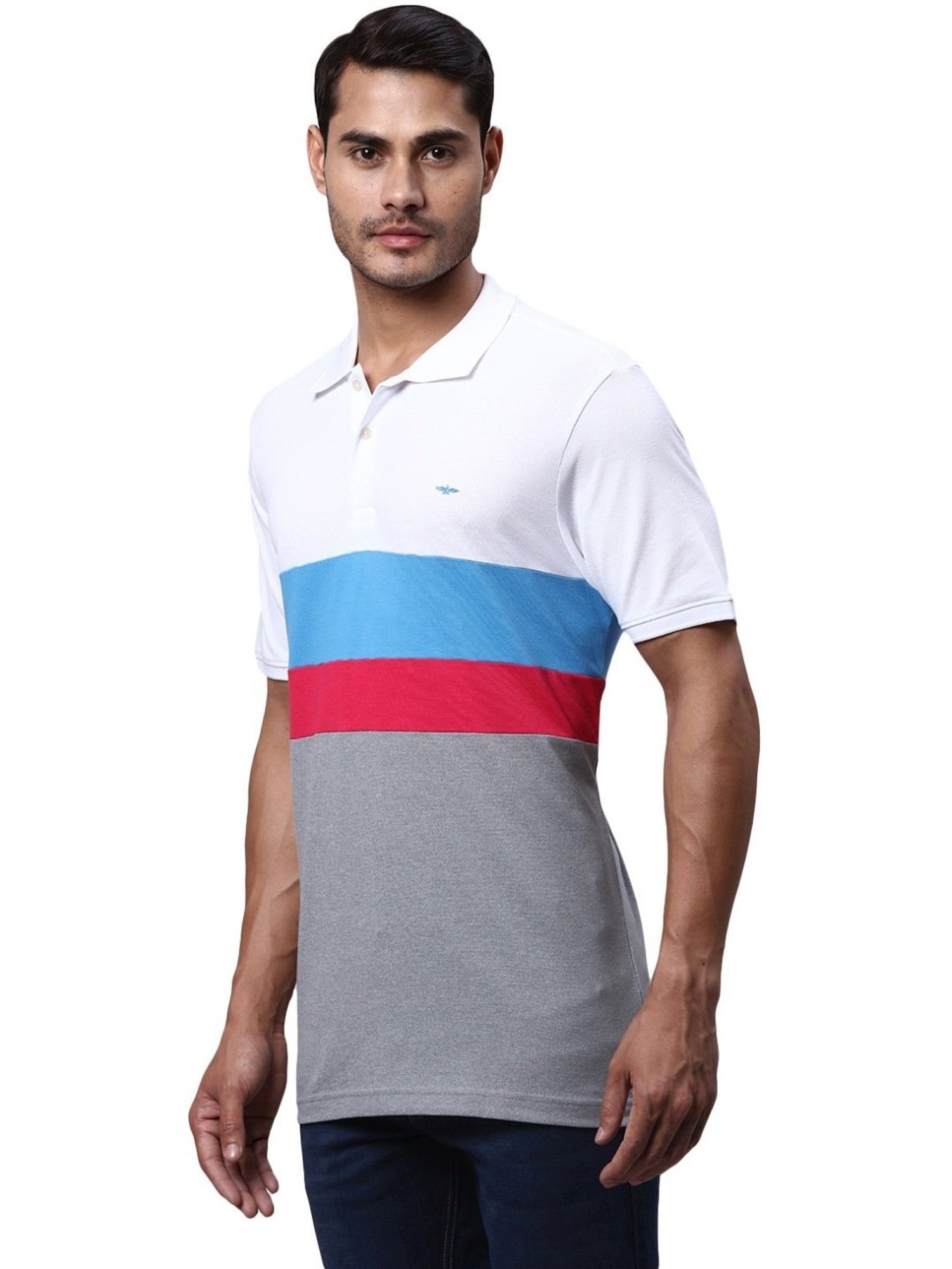 Park Avenue Grey & White Slim Fit Colour Block Polo T-Shirt