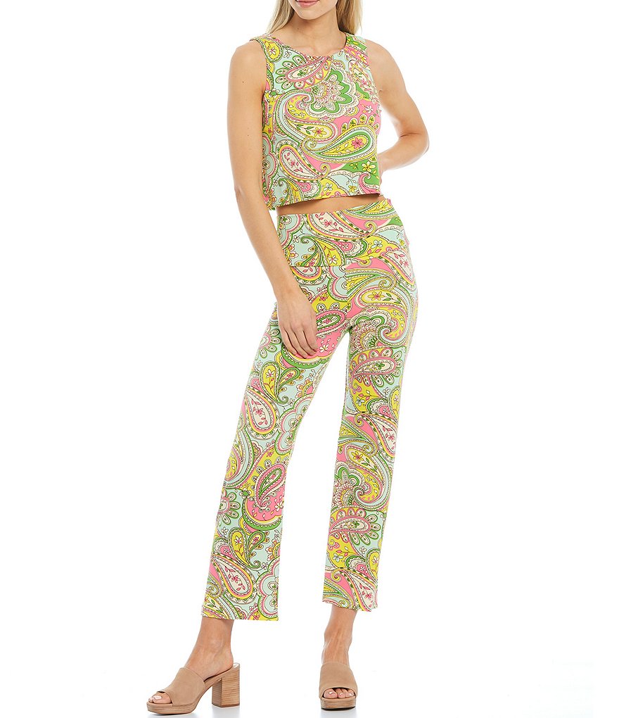 Julie Brown Bello Paisley Print Round Neck Coordinating Sleeveless Cropped Top