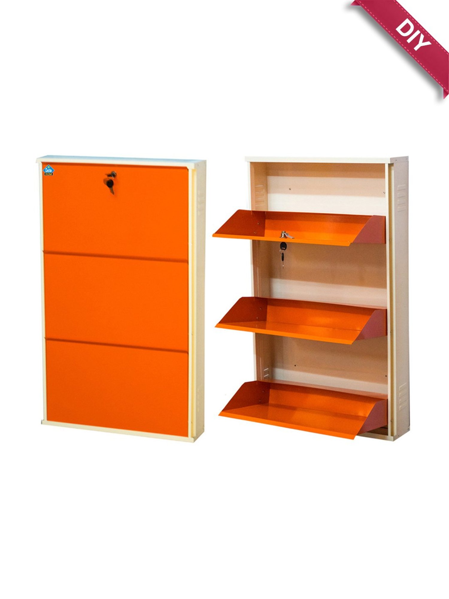 Delite Kom Metal Shoe Rack - 24" 3 Shelf, Ivory Orange, PowderCoat, Wall Mount, DIY