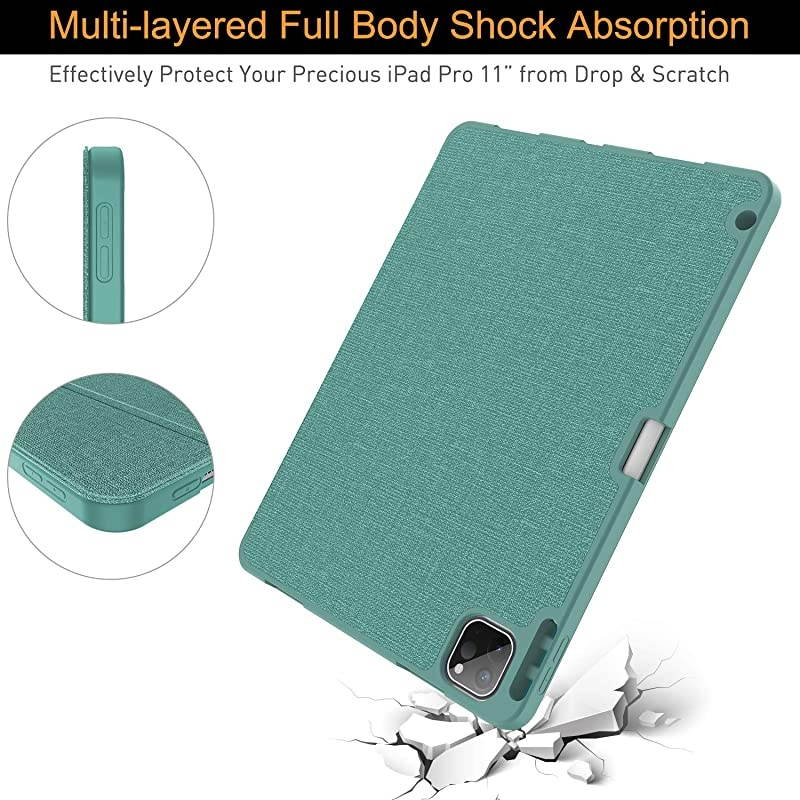 New iPad Pro 11 Case 2020 2018 with Pencil Holder Full Body Protection + Apple Pencil Charging + Auto WakeSleep Soft TPU Back Cover for 2020 iPad Pro 11 inchLake Blue