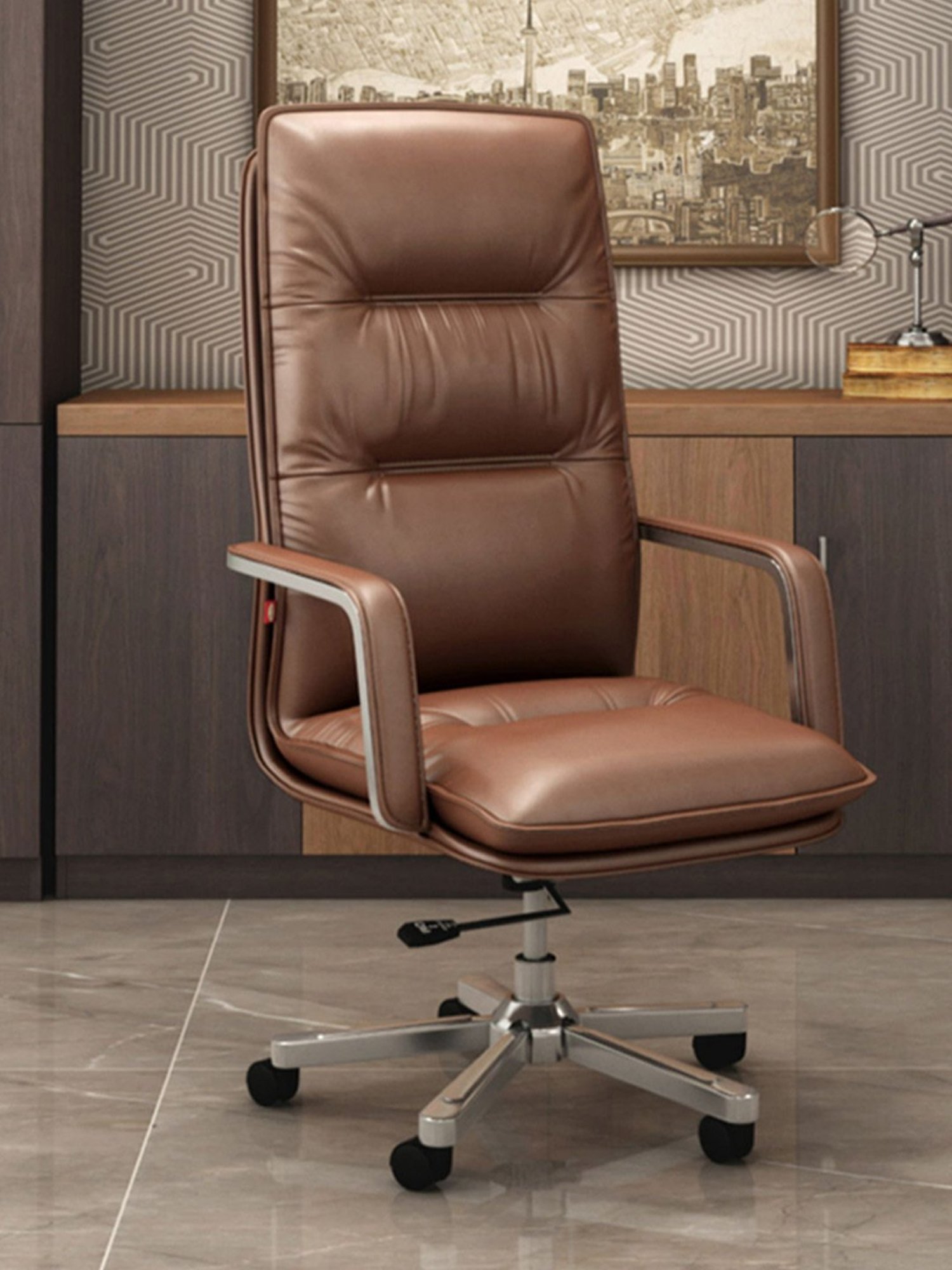 Durian Camden Brown Premium Leatherette & Chrome High Back Director Chair