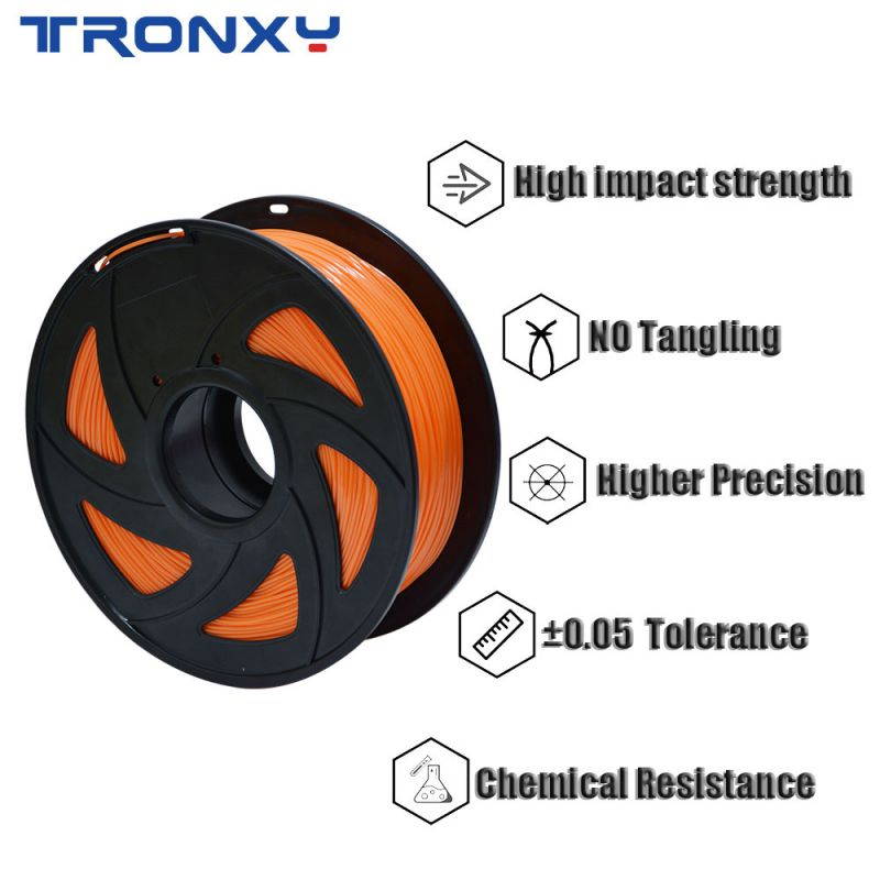 TRONXY 3D flexible orange TPU filament 1.75 mm, 2.2 pounds (1KG) Material: TPU, hardness 95A