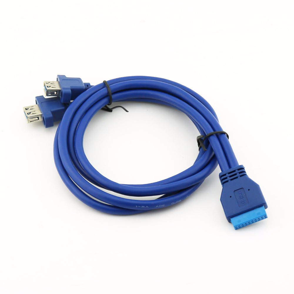Tekit USB3.0 Dual Port USB 3.0 Female Screw Mount Panel Type to Motherboard 20Pin 20p Cable cord,USB 3.0 19-Pin to Dual Port A Female Cable for Front Panel
