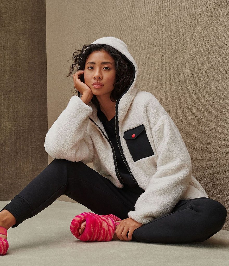 UGG Kadence Sherpa Fleece Hoodie Lounge Patch Pocket Jacket