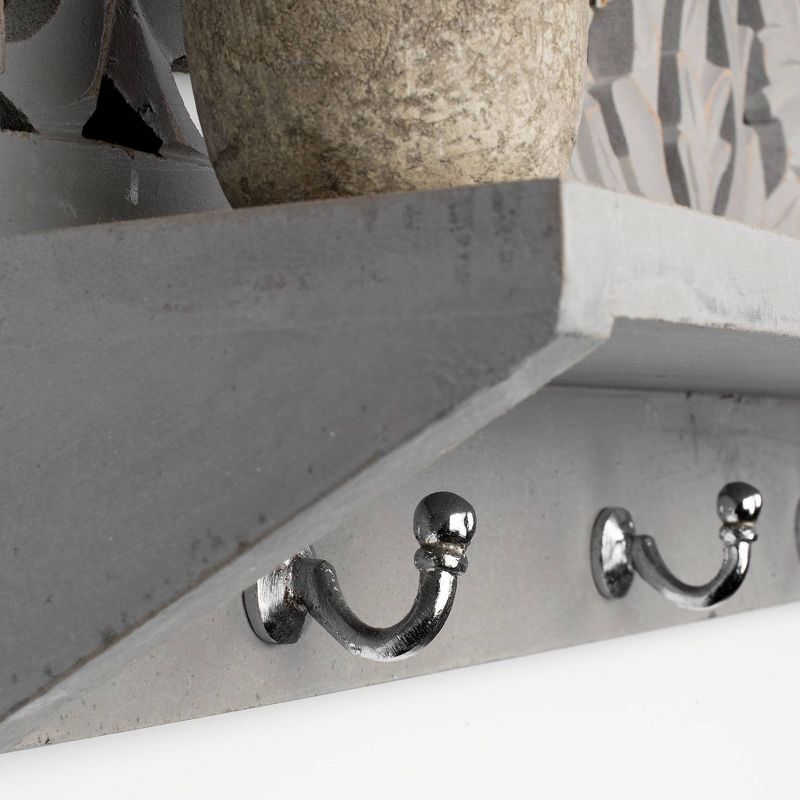Hand Carved Coat Rack Wall Shelf Dove Gray - Crystal Art Gallery