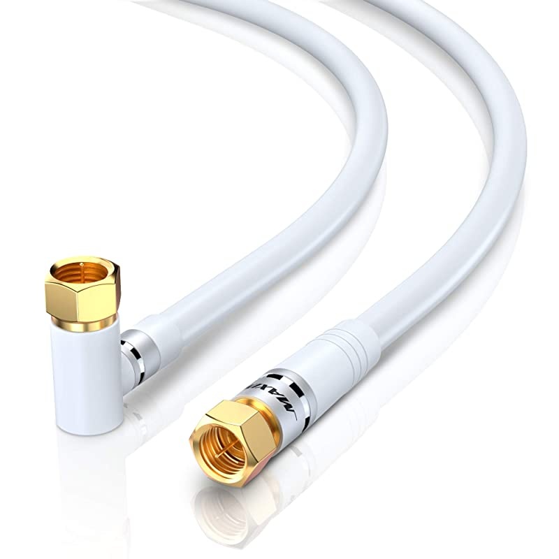 Cable RG6 (3feet, White) Quad Shield Straight Male F-Type Connector with 2 Way Splitter, Couplers, Nail Cable Clips